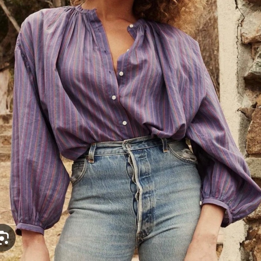 Doen Purple Striped Peasant Blouse
